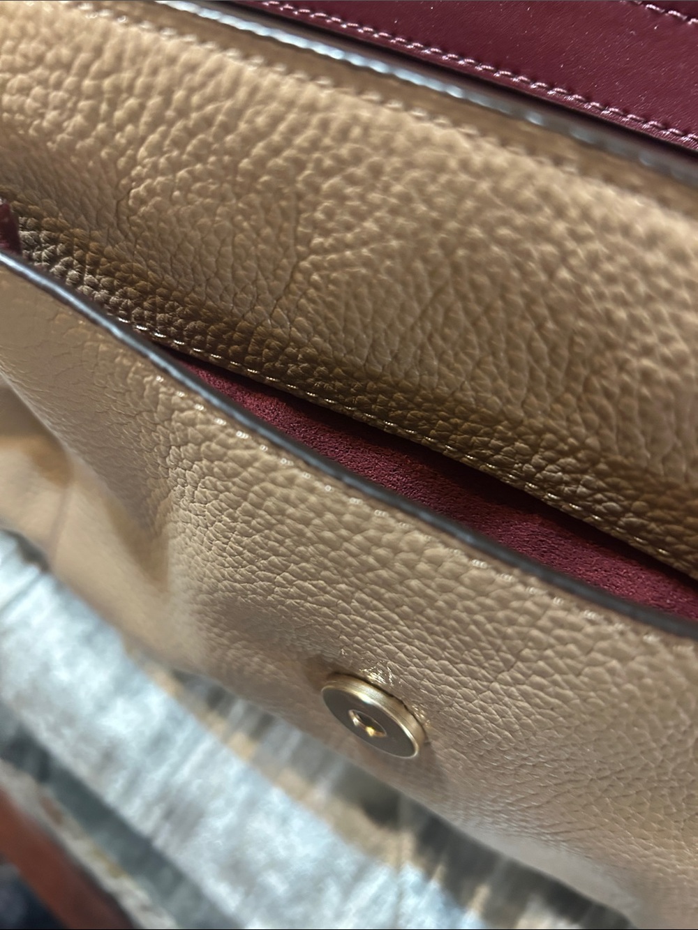 Coach Taupe Pebbled Leather Shoulder Bag with Floral Studs and Gold Charm - Picture 4 of 5